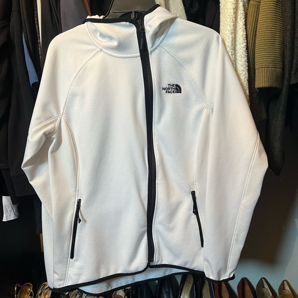Northface Womens White Zipup jacket, large, worn once